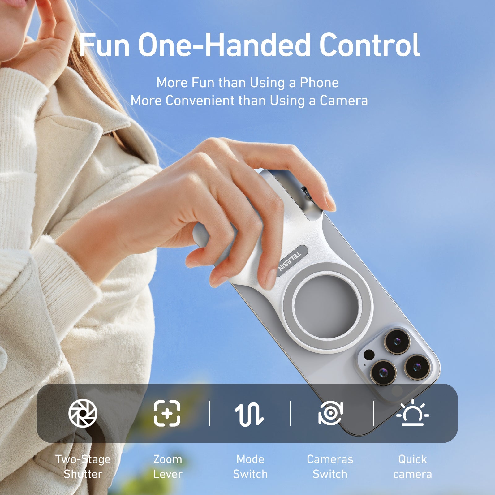 SnapGrip Magnetic Phone Camera Grip with Wireless Bluetooth Shutter