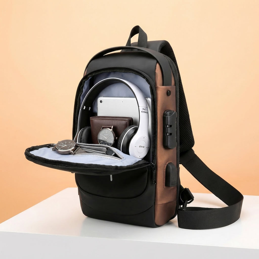 Anti-Theft Crossbody Bag with Built-in USB Charging Cable