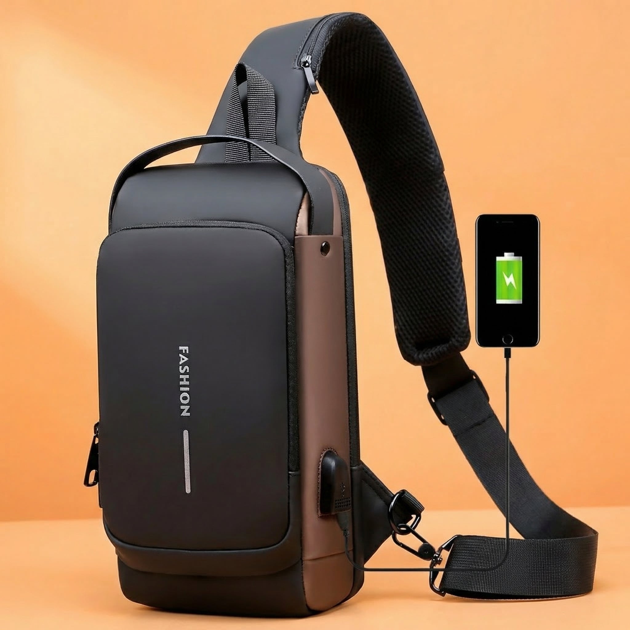 Anti-Theft Crossbody Bag with Built-in USB Charging Cable
