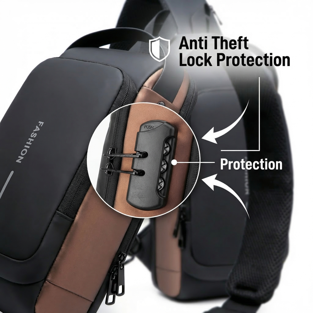 Anti-Theft Crossbody Bag with Built-in USB Charging Cable